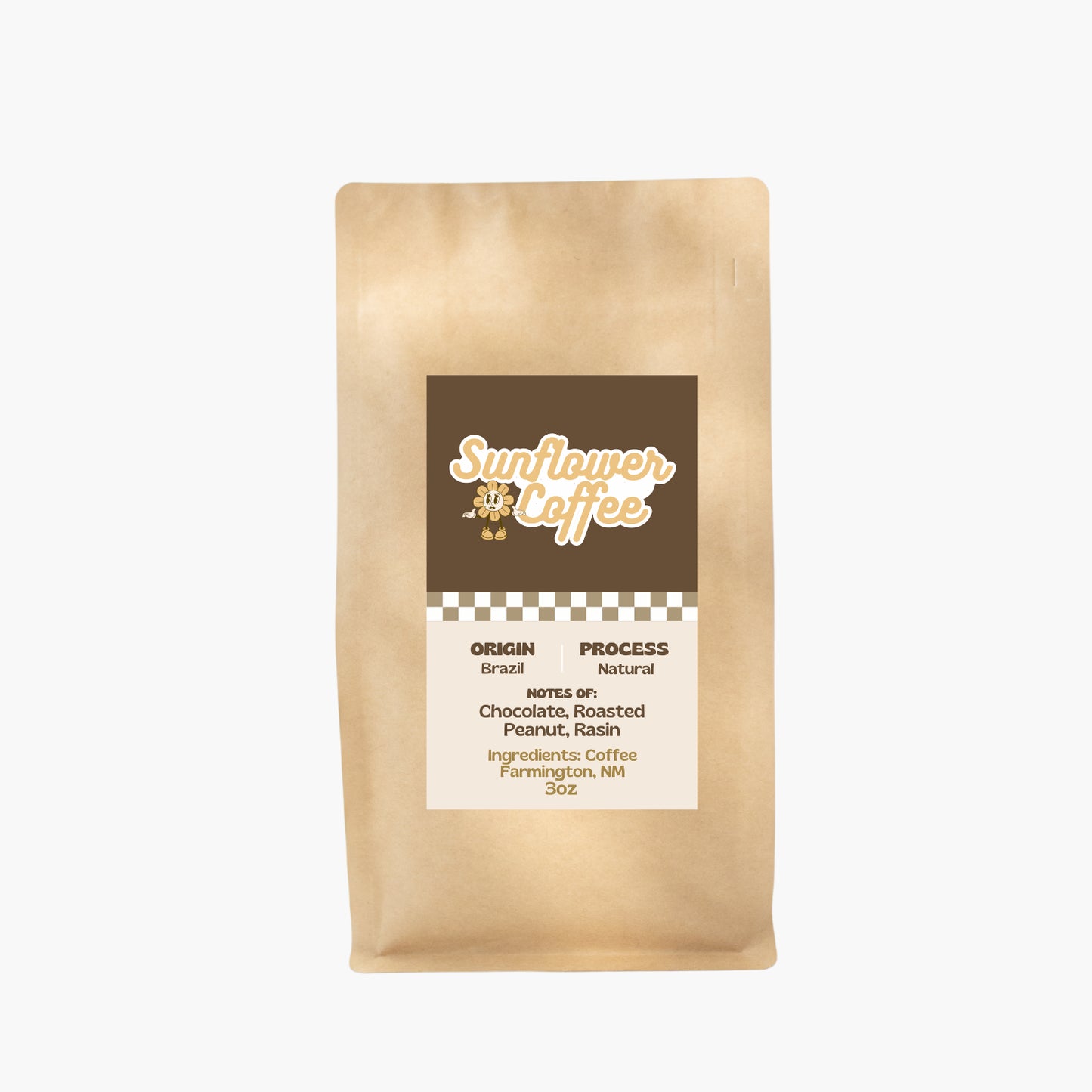 Sunflower Coffee bag with a label on a white background