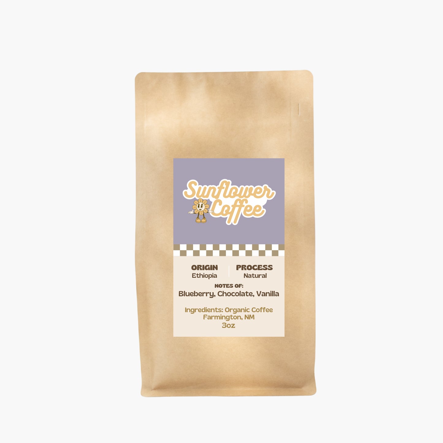 Sunflower Coffee package with a label on a white background