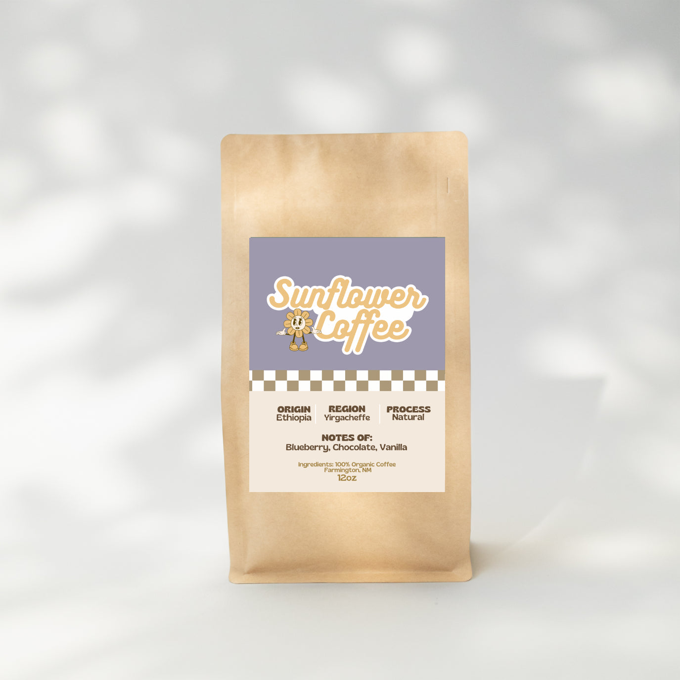 Sunflower Coffee bag on a light gray background