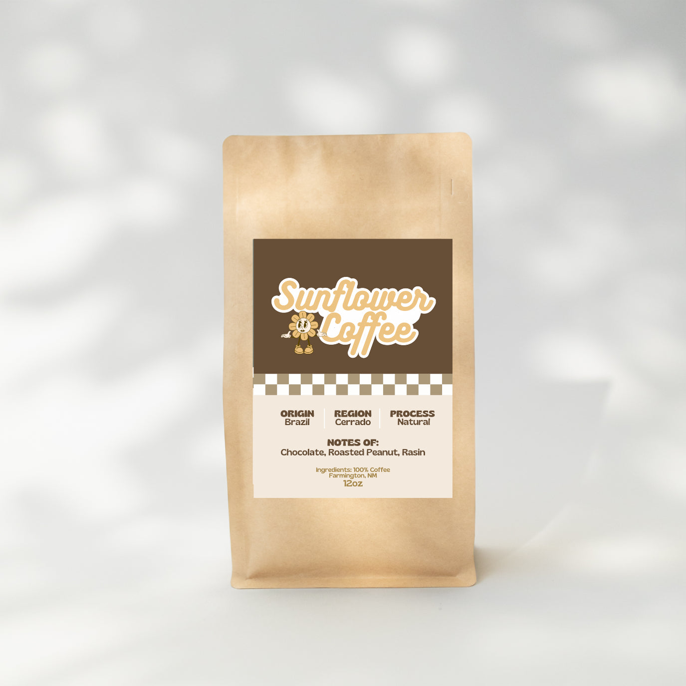 Sunflower Coffee bag on a light gray background